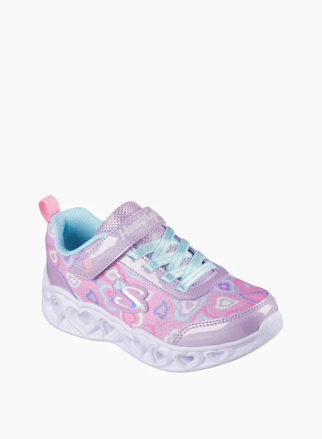 SKECHERS Girls' Heart Print Light-Up Sneakers With Hook And Loop Closure - Heart Lights