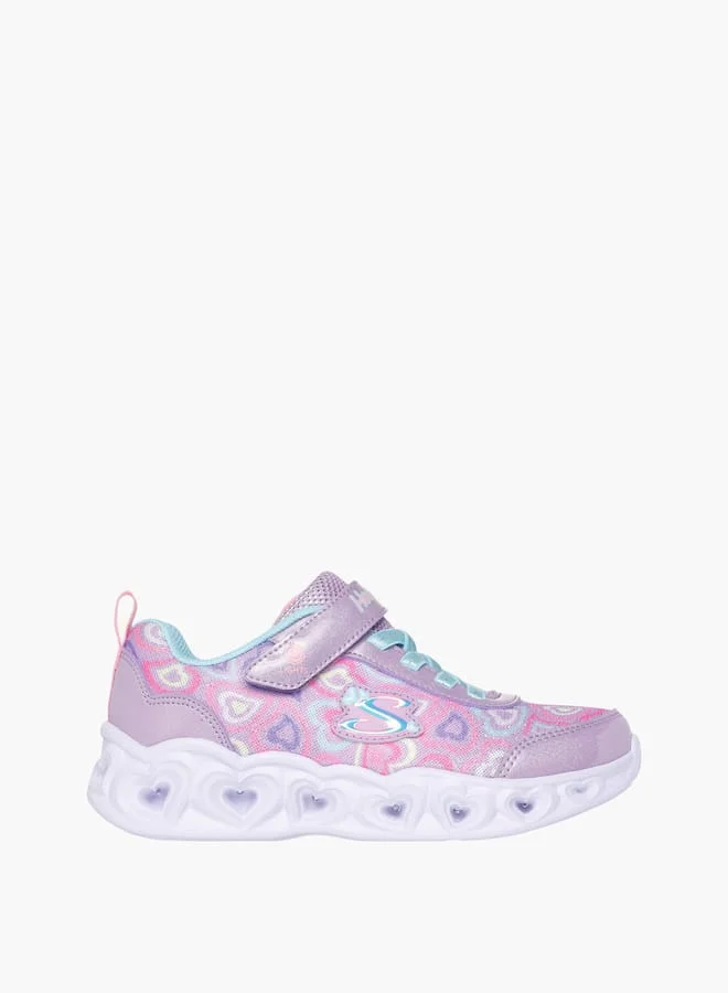 SKECHERS Girls' Heart Print Light-Up Sneakers With Hook And Loop Closure - Heart Lights