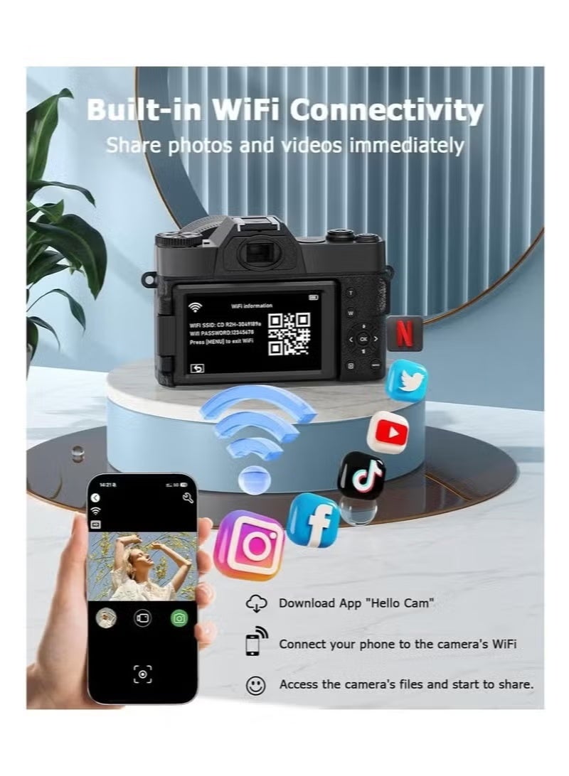 ZONBON 6K Digital Camera for Photography - Digital Cameras with 128G TF Card, 64MP WiFi Vlogging Cameras for YouTube with 3" 180° Flip Screen, 16X Digital Zoom Autofocus Vlog Travel Camara, Wide Angle & Macro Lens. - Image 4