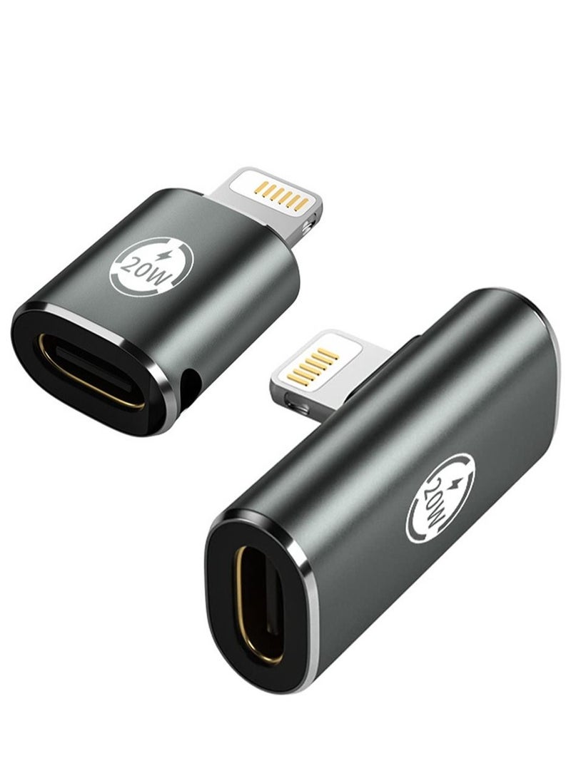 SYOSI قطعتان من النوع C أنثى إلى ذكر الإضاءة، محول 90 درجة لجهاز iPhone iPad، محول USB C إلى iPhone زاوية الكوع، محول أنثى من النوع C إلى ذكر الإضاءة USB C إلى محول الهاتف  - Image 1