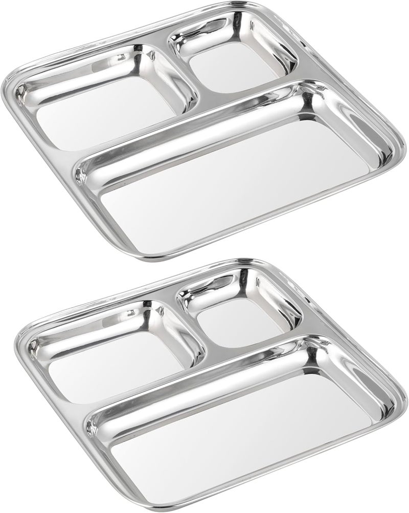WG inc 2 Pack Stainless Steel Premium Divided Plates 3 Compartment Dinner Plates Stainless Steel kids plates 10 inch Toddler Dishes Great for Portion Control Camping - Image 1
