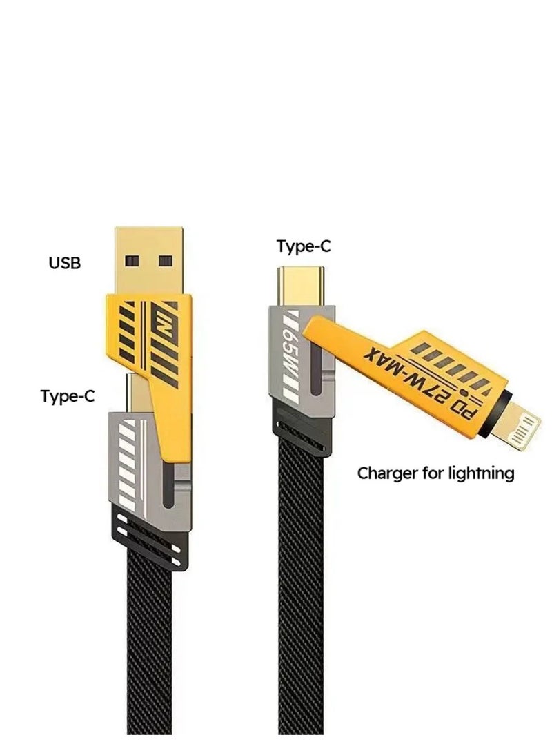بيوينتي 4 in 1 multi-function USB charger cable, multi-function charger cable, with USB A/USB C to Type C 65W / PD 27W Nylon Braided data cable, compatible with iPhone Android Samsung Galaxy Huawei - Image 1