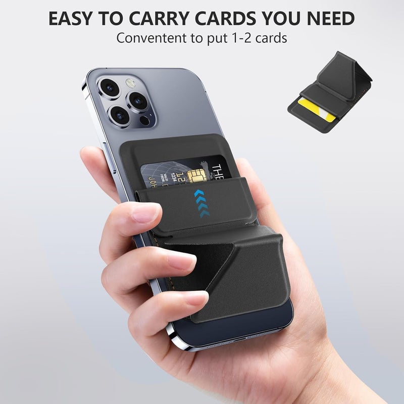 TERRIFI MagSafe Wallet Stand Leather Credit Card Holder Magnetic Wallet for iPhone 16/15/14/13/12, Samsung, Google Pixel, Sony, Nokia, Motorola, Slim 2-Card Phone Wallet Gift for Men Women (Black) - Image 5