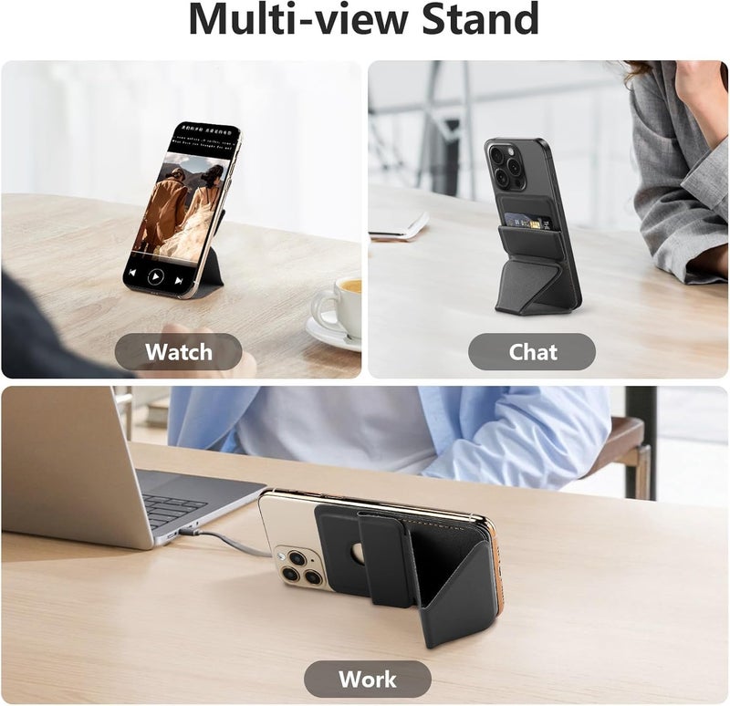 TERRIFI MagSafe Wallet Stand Leather Credit Card Holder Magnetic Wallet for iPhone 16/15/14/13/12, Samsung, Google Pixel, Sony, Nokia, Motorola, Slim 2-Card Phone Wallet Gift for Men Women (Black) - Image 4