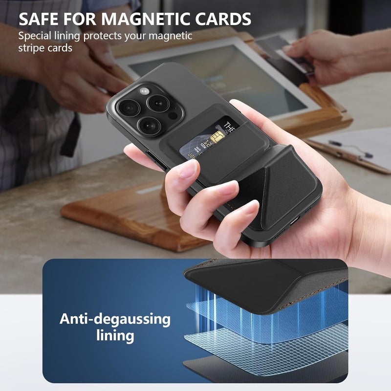 TERRIFI MagSafe Wallet Stand Leather Credit Card Holder Magnetic Wallet for iPhone 16/15/14/13/12, Samsung, Google Pixel, Sony, Nokia, Motorola, Slim 2-Card Phone Wallet Gift for Men Women (Black) - Image 2
