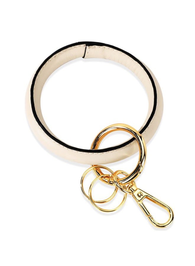 Junyuerly Wristlet Bracelet Keychain PU Leather Key chain Silicone Bangle Key Ring for Women Girls (Gold+beige) - Image 1