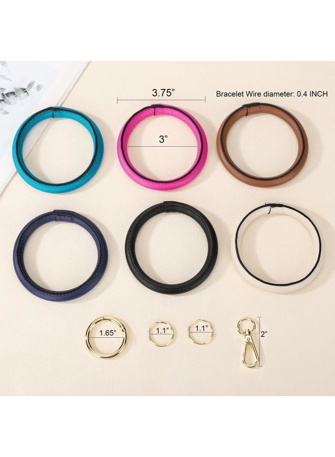 Junyuerly Wristlet Bracelet Keychain PU Leather Key chain Silicone Bangle Key Ring for Women Girls (Gold+beige) - Image 2