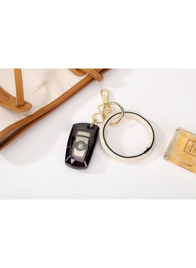 Junyuerly Wristlet Bracelet Keychain PU Leather Key chain Silicone Bangle Key Ring for Women Girls (Gold+beige) - Image 5
