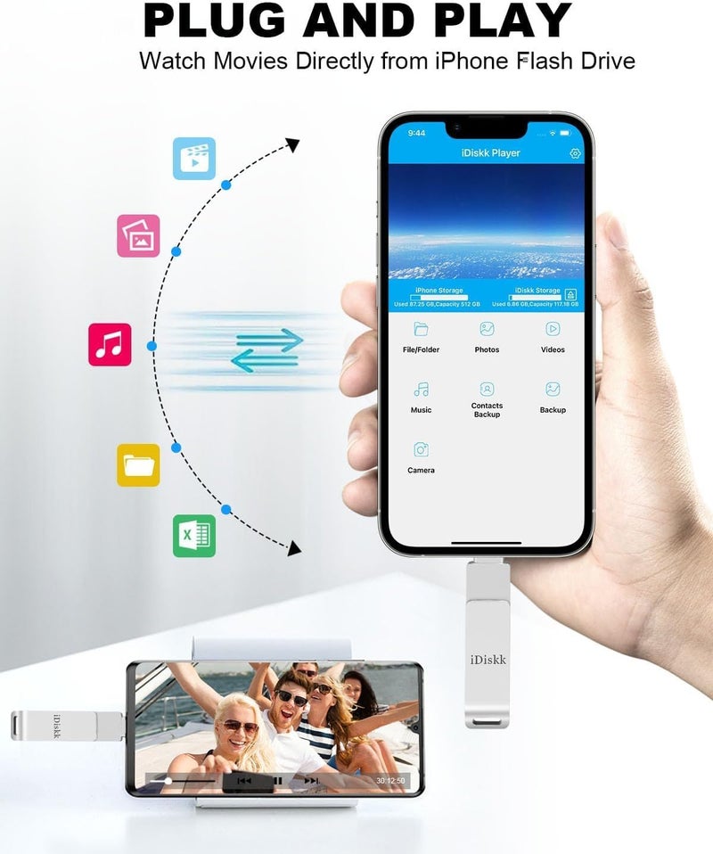 آيديسك 32GB MFi معتمد عصا فلاش لايتنينج لأيفون/أيباد/كمبيوتر شخصي، USB 3.0، ذاكرة فلاش TLC، مدمجة، آمنة - Image 4