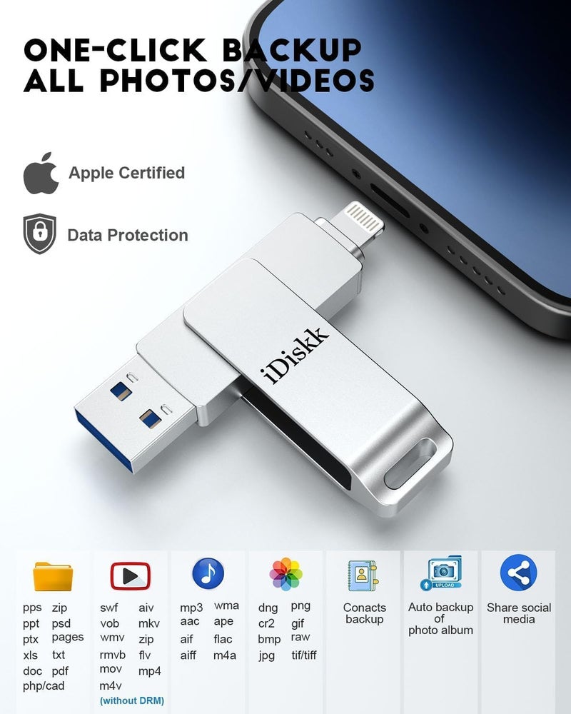 آيديسك 32GB MFi معتمد عصا فلاش لايتنينج لأيفون/أيباد/كمبيوتر شخصي، USB 3.0، ذاكرة فلاش TLC، مدمجة، آمنة - Image 2