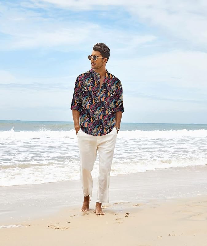 Bellstone Men's Cotton Blend Full Sleeve Printed Short Kurta with Mandarin Collar Crafted from a Premium Cotton Blend - Image 3