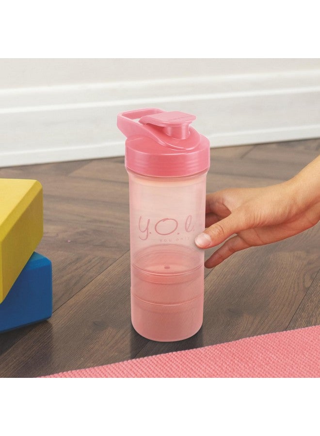 NAYASA Nayasa Cross Fit Gym Shaker Bottle | 630ml | BPA-Free Shaker with 2 Storage Compartments | Leakproof Gym Bottle for Protein Shakes | Sports & Fitness Shaker for Men & Women | Pink  - Image 5