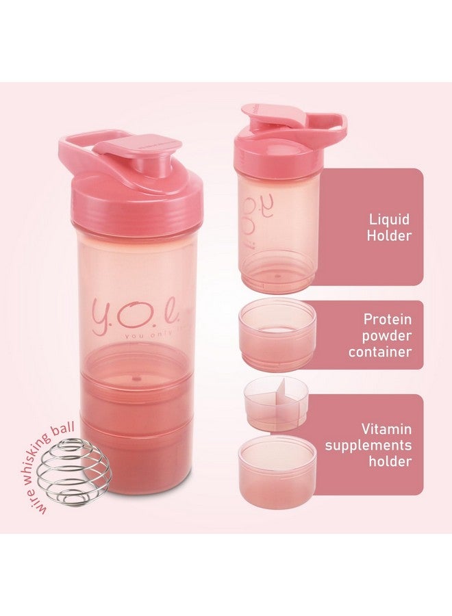 NAYASA Nayasa Cross Fit Gym Shaker Bottle | 630ml | BPA-Free Shaker with 2 Storage Compartments | Leakproof Gym Bottle for Protein Shakes | Sports & Fitness Shaker for Men & Women | Pink  - Image 4