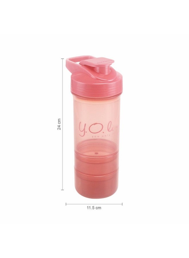 NAYASA Nayasa Cross Fit Gym Shaker Bottle | 630ml | BPA-Free Shaker with 2 Storage Compartments | Leakproof Gym Bottle for Protein Shakes | Sports & Fitness Shaker for Men & Women | Pink  - Image 3