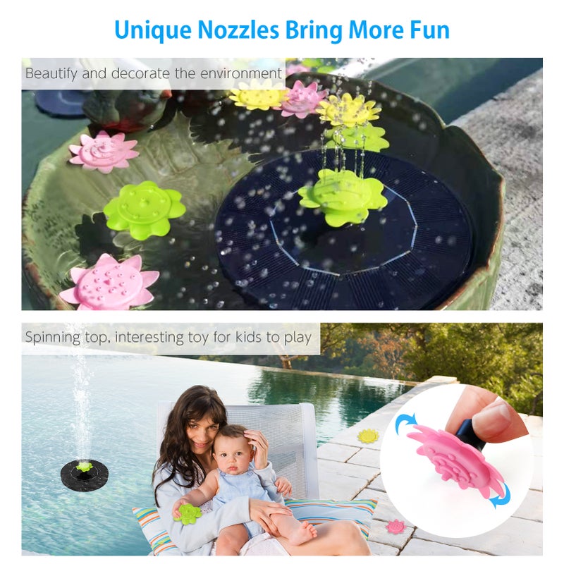 6V 1W Solar Fountain with 5 Flower Type Nozzles Solar Powered Bird Bath Floating Fountains Standing Outdoor Fountain Brushless Water Pump for Pool Pond Garden Patio - Image 3