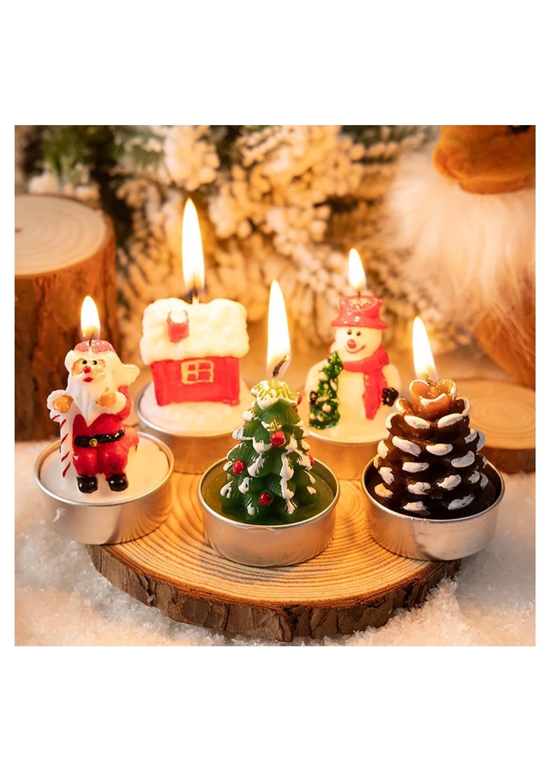 Christmas Candles Smokeless Christmas Tea Lights Christmas Decoration Tealights Including Xmas Tree, Santa Claus, Snowman, House and Pinecones Shaped Candles (Santa Claus) - Image 5
