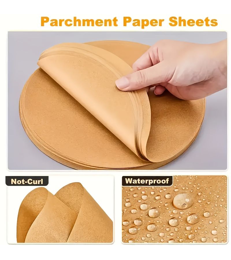 48Pcs Round Natural Color 7.09inch Disposable Baking Paper for Air Fryer Grill Oven - Image 2