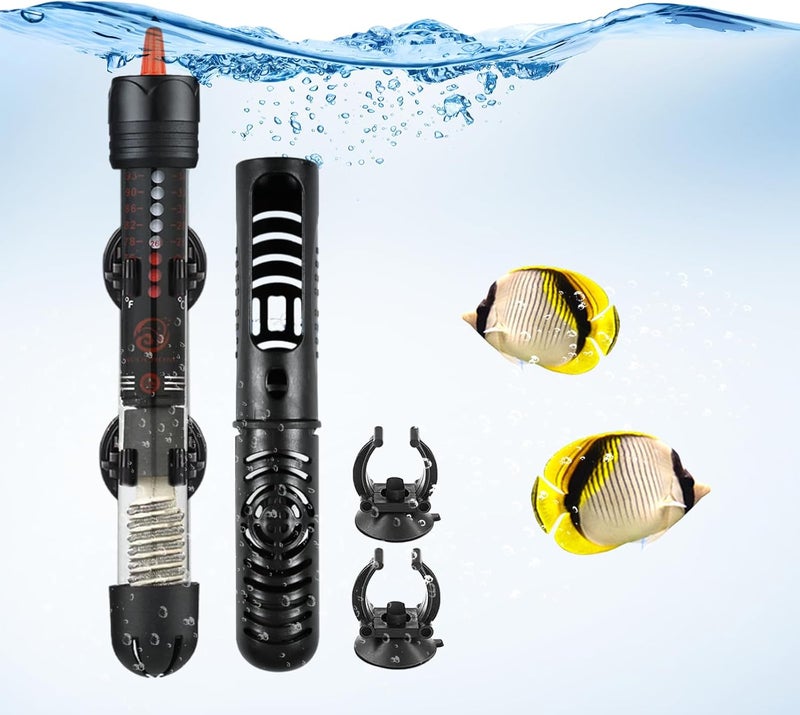 Aquarium Heating Rod 50 W (with Protective Case) 60 L Heating Rod Aquarium, Waterproof Thickened Quartz Glass Aquarium Heater, Adjustable Temperature with Suction Cups for Fish/Water Turtles