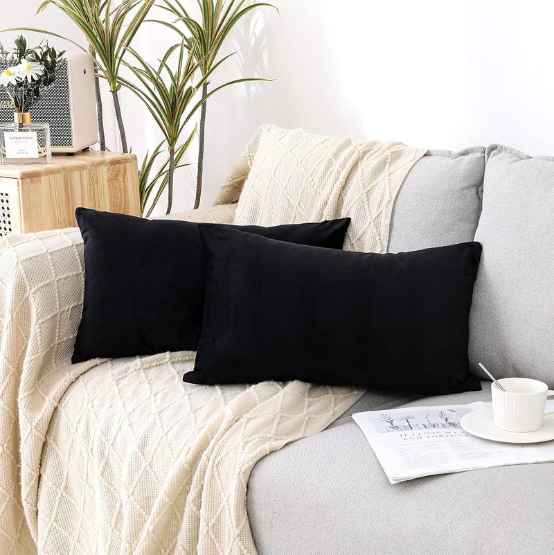 NiNi ALL Decorative Throw Pillow Covers Pack of 2 Velvet Throw Pillow Cases for Couch Sofa Bed Car Office Pillows Cover Bedroom Living Room Outdoor Black Pillow Covers 12x20 Inch - Image 2