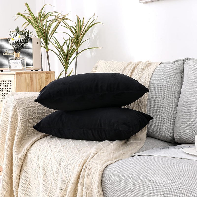 NiNi ALL Decorative Throw Pillow Covers Pack of 2 Velvet Throw Pillow Cases for Couch Sofa Bed Car Office Pillows Cover Bedroom Living Room Outdoor Black Pillow Covers 12x20 Inch - Image 3