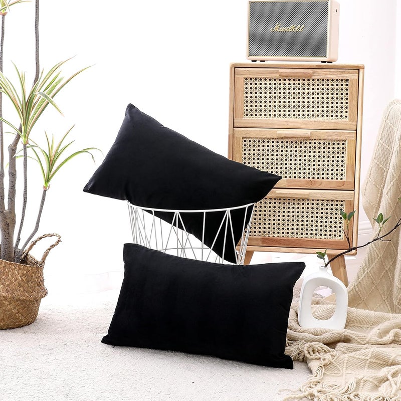 NiNi ALL Decorative Throw Pillow Covers Pack of 2 Velvet Throw Pillow Cases for Couch Sofa Bed Car Office Pillows Cover Bedroom Living Room Outdoor Black Pillow Covers 12x20 Inch - Image 1