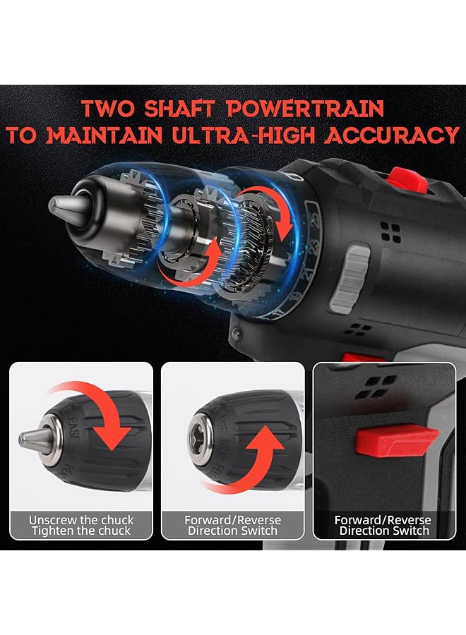 أكلو مثقاب لاسلكي 48 فولت 33 قطعة 2000 مللي أمبير بطارية ليثيوم أيون مثقاب كهربائي ومثقاب كهربائي لاسلكي مجموعة ملحقات ضوء عمل LED وشاشة مناسبة للخشب والبلاستيك - Image 5