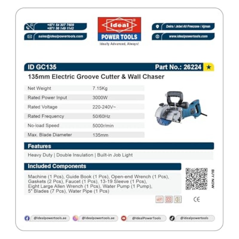 ID GC135 Electric Groove Cutters and Wall Chaser Machine with 7 Blades - Image 2