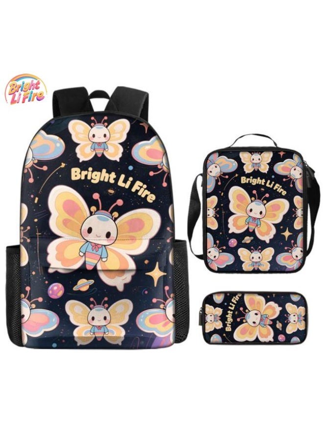 Bright Li Fire Three-piece set of cartoon bags, easily cope with various occasions (students, children, friends' outings, mountain climbing, schooling, etc.) | Backpack + hand-held + stationery bag | School season/holiday gifts - 79 - Image 1