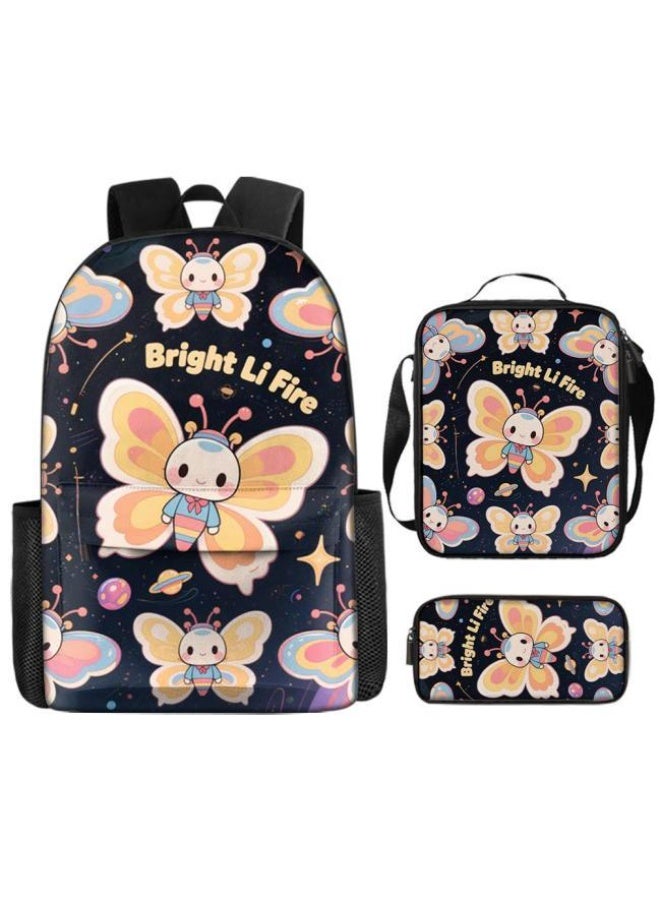 Bright Li Fire Three-piece set of cartoon bags, easily cope with various occasions (students, children, friends' outings, mountain climbing, schooling, etc.) | Backpack + hand-held + stationery bag | School season/holiday gifts - 79 - Image 2