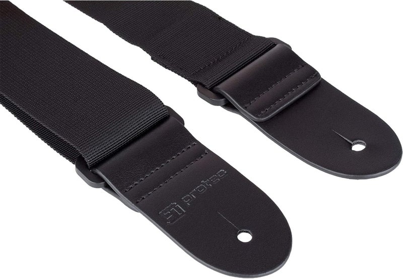 Protec POLYST Black Nylon Guitar Strap with Leather Ends and Pick Pocket - Image 2
