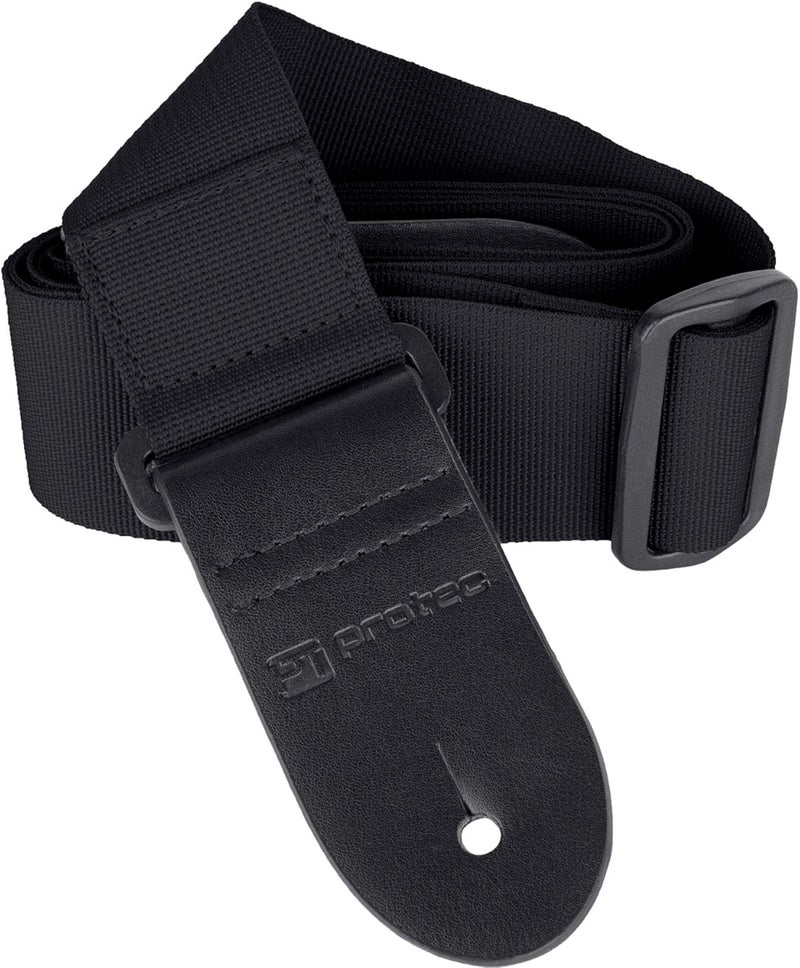 Protec POLYST Black Nylon Guitar Strap with Leather Ends and Pick Pocket - Image 3