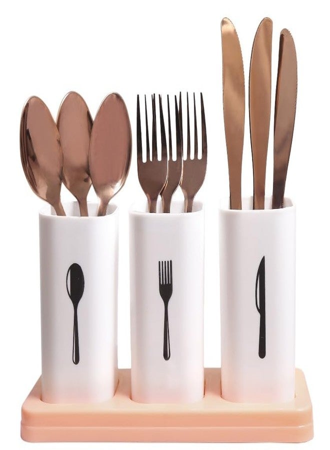 ADson™ 3-Compartment Cutlery Holder with Tray, White Plastic Organiser - Image 2