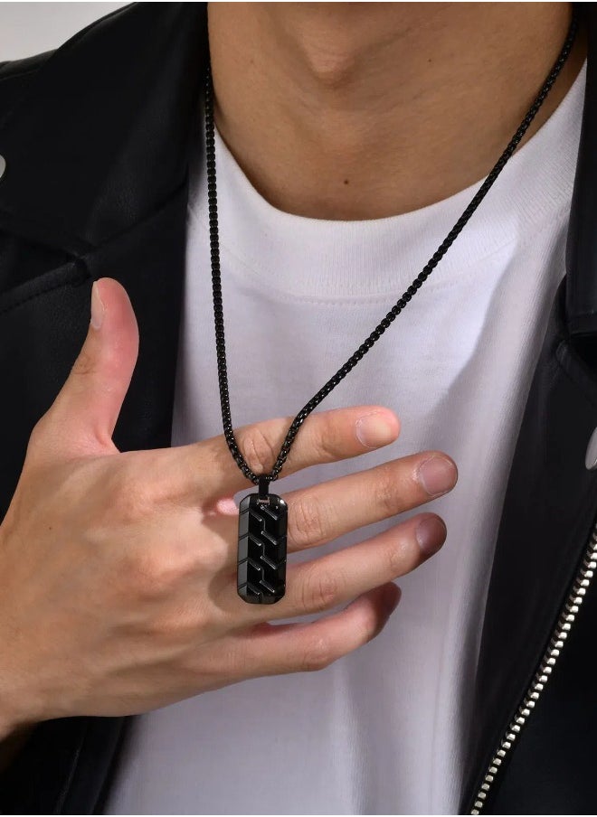 Generic Stainless Steel Geometric Tire Pattern Men's Pendant Necklace (Black, 60cm)  - Image 1