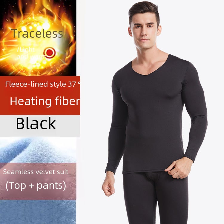 NanRenShuai/Nanren Handsome Mens Warm Suit Slim Fit Autumn Clothes and Pants Youth Fleece Thin Gray  - Image 3