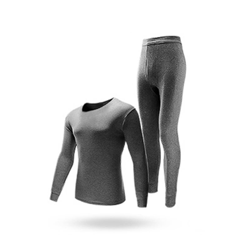 NanRenShuai/Nanren Handsome Mens Warm Suit Slim Fit Autumn Clothes and Pants Youth Fleece Thin Gray  - Image 1