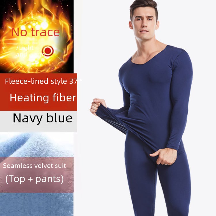 NanRenShuai/Nanren Handsome Mens Warm Suit Slim Fit Autumn Clothes and Pants Youth Fleece Thin Gray  - Image 5