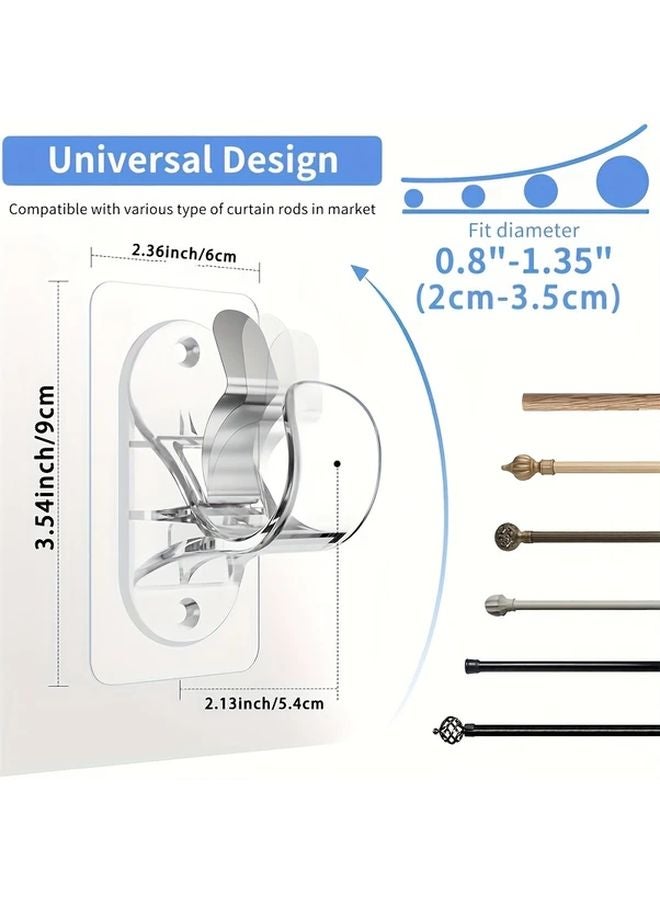 2pcs Heavy Duty Self Adhesive Curtain Rod Brackets No Drill No Nail Transparent Plastic Hooks - Image 3