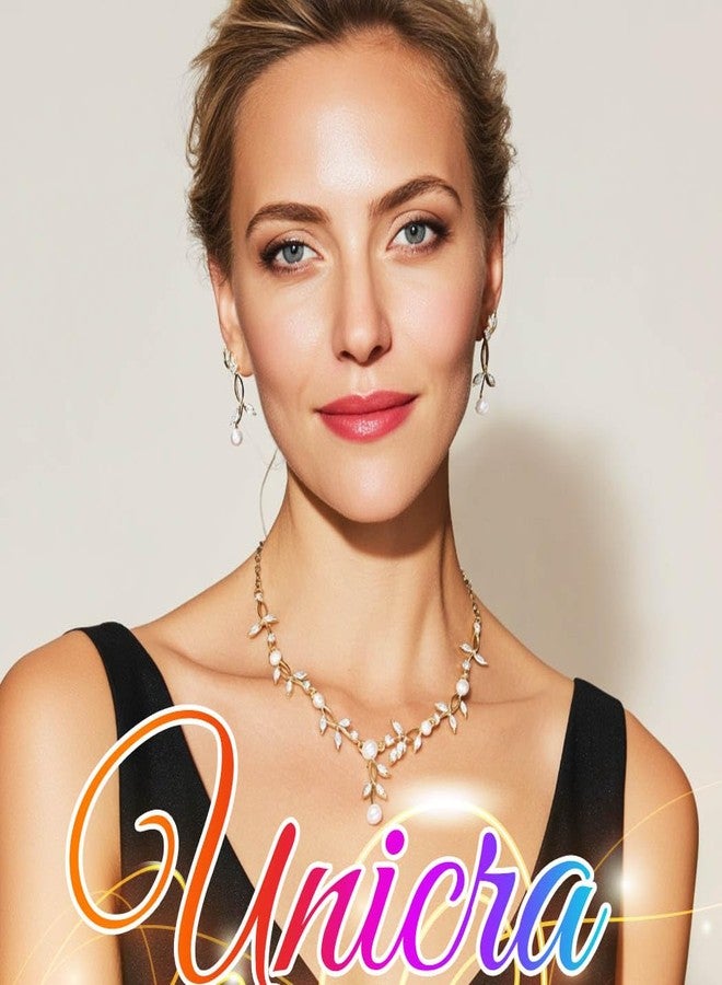 Unicra Pearl Wedding Jewelry Sets Gold Rhinestone Necklace Earrings Sets Prom Bridal Formal Jewelry for Women and Brides (Gold) - Image 4