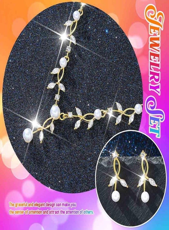 Unicra Pearl Wedding Jewelry Sets Gold Rhinestone Necklace Earrings Sets Prom Bridal Formal Jewelry for Women and Brides (Gold) - Image 5