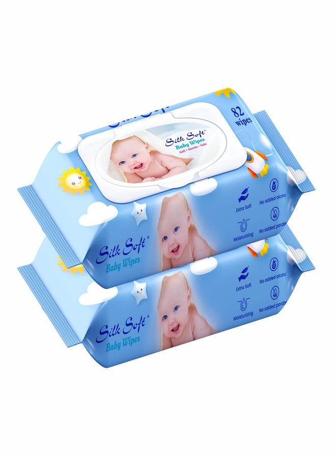 Silk Soft Baby Wet Wipes with Lid- 164 Wipes (82 x 2 Packs) | Fragrance-Free, Alcohol-Free & Hypoallergenic | Extra Thick, Moisturizing & Gentle on Sensitive Baby Skin - Image 1