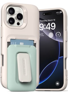 VRS Design D-Wallet Orb iPhone 16 Pro MAX Case Cover Wallet [3 Card] Credit Holder Slot [Semi Automatic] Built-in [Kickstand] - Marine Green  - Image 1