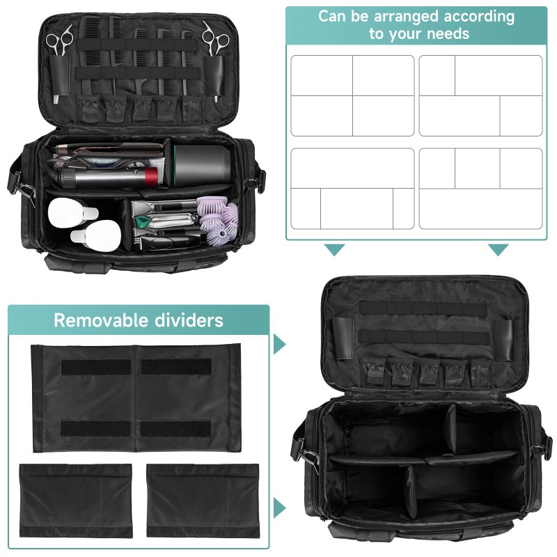 LASUK Barber Hairdresser Bag Supplies Bag with Adjustable Dividers, Barber Tools Storage Hair Clipper Case Organizer for Scissors Clippers Trimmers & Haircut Kits, Barber Travel Case - Image 5
