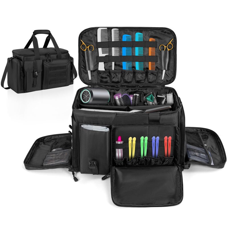 LASUK Barber Hairdresser Bag Supplies Bag with Adjustable Dividers, Barber Tools Storage Hair Clipper Case Organizer for Scissors Clippers Trimmers & Haircut Kits, Barber Travel Case - Image 2