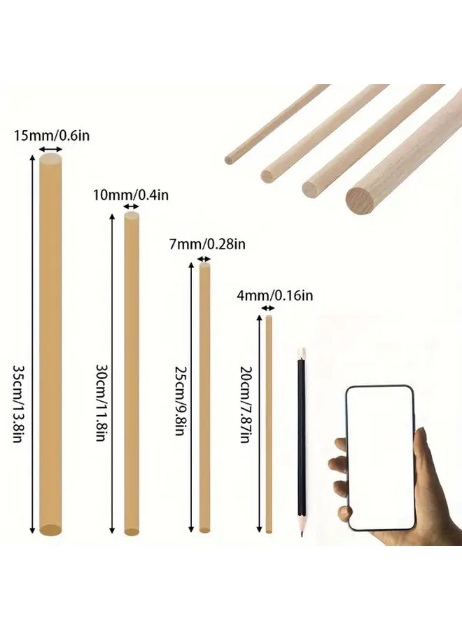 أسياخ دائرية خشبية 15x350 مم 5 قطع لأعمال الحرف اليدوية ونماذج DIY وديكورات الكريسماس - Image 2