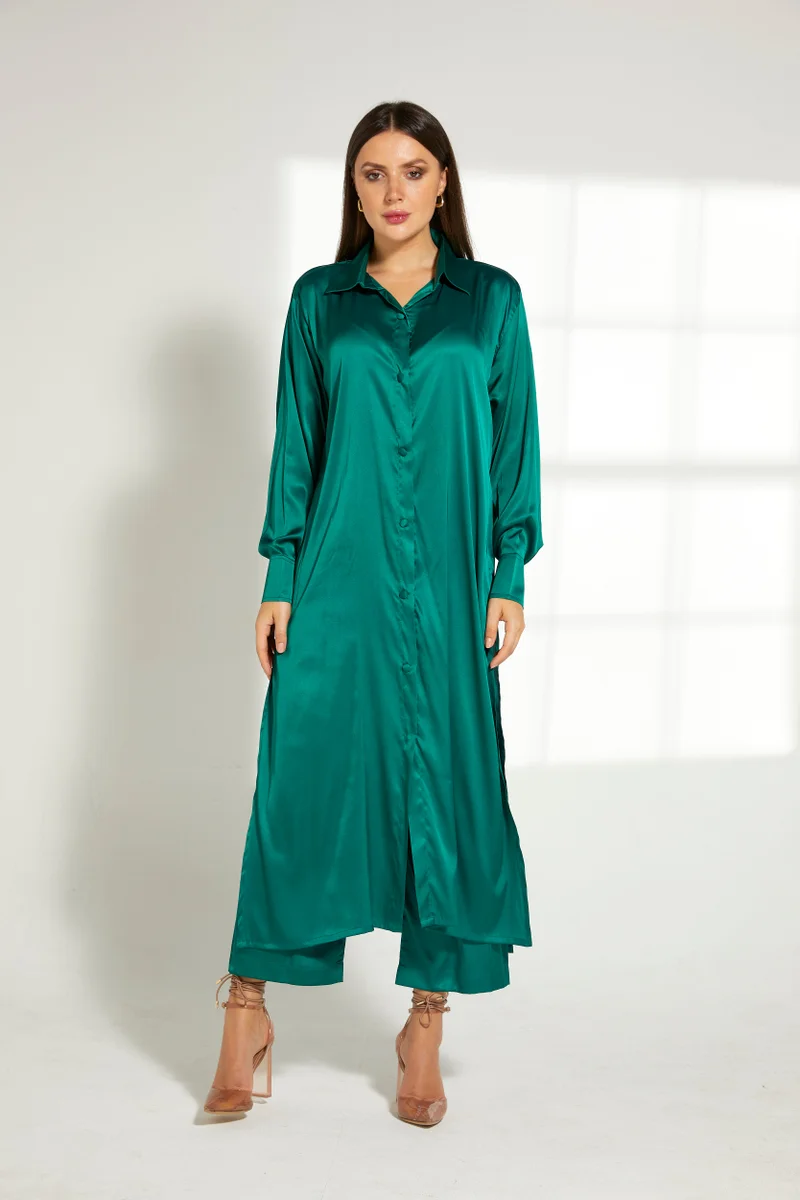 Moistreet Button Down Long Top & Pants Set