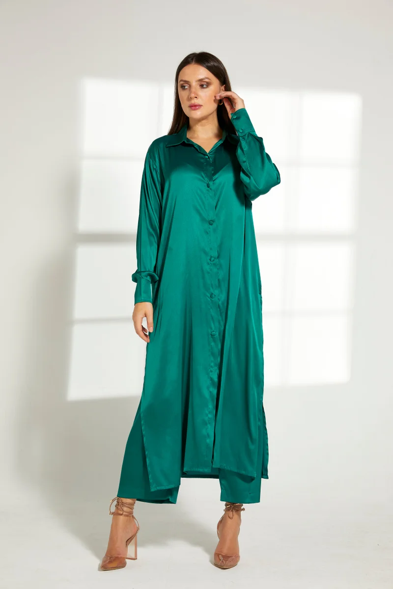 Moistreet Button Down Long Top & Pants Set