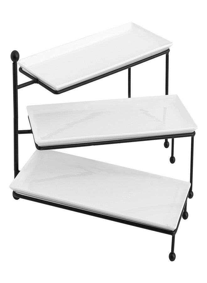 Kanwone 3 Tiered Serving Stand - White Porcelain Platters, 14.5" x 6" Tier Serving Trays for Entertaining, Dessert Stand - Image 1