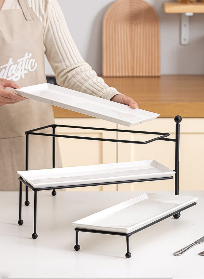 Kanwone 3 Tiered Serving Stand - White Porcelain Platters, 14.5" x 6" Tier Serving Trays for Entertaining, Dessert Stand - Image 4