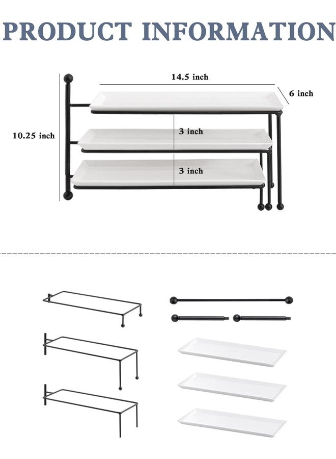 Kanwone 3 Tiered Serving Stand - White Porcelain Platters, 14.5" x 6" Tier Serving Trays for Entertaining, Dessert Stand - Image 2
