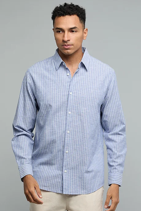 R&b Striped Shirt with Classic Collar and Long Sleeves